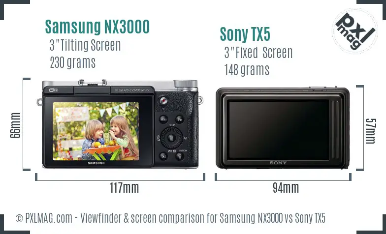 Samsung NX3000 vs Sony TX5 Screen and Viewfinder comparison
