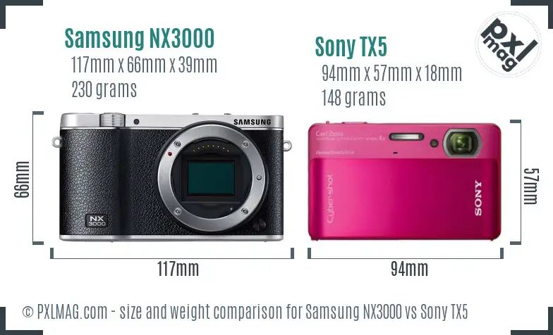 Samsung NX3000 vs Sony TX5 size comparison