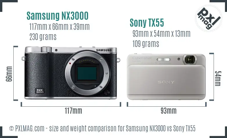 Samsung NX3000 vs Sony TX55 size comparison
