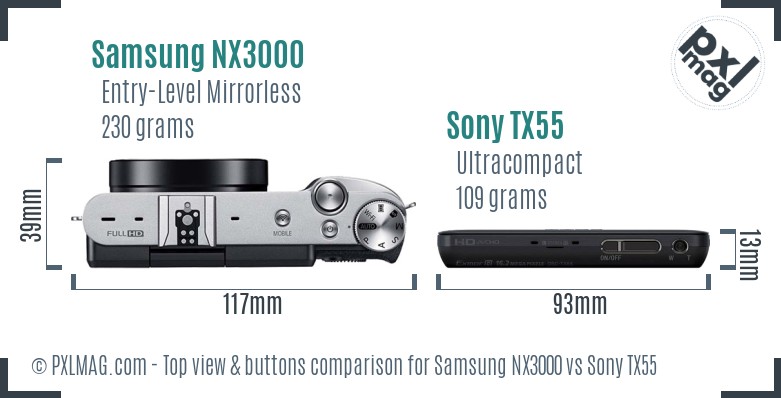 Samsung NX3000 vs Sony TX55 top view buttons comparison