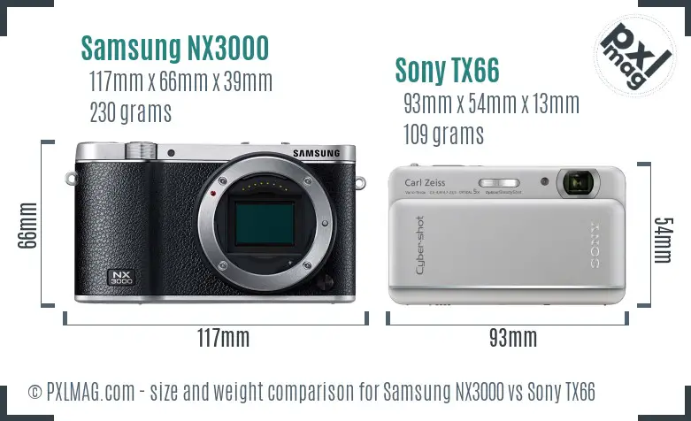 Samsung NX3000 vs Sony TX66 size comparison