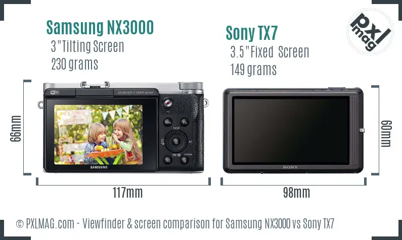 Samsung NX3000 vs Sony TX7 Screen and Viewfinder comparison