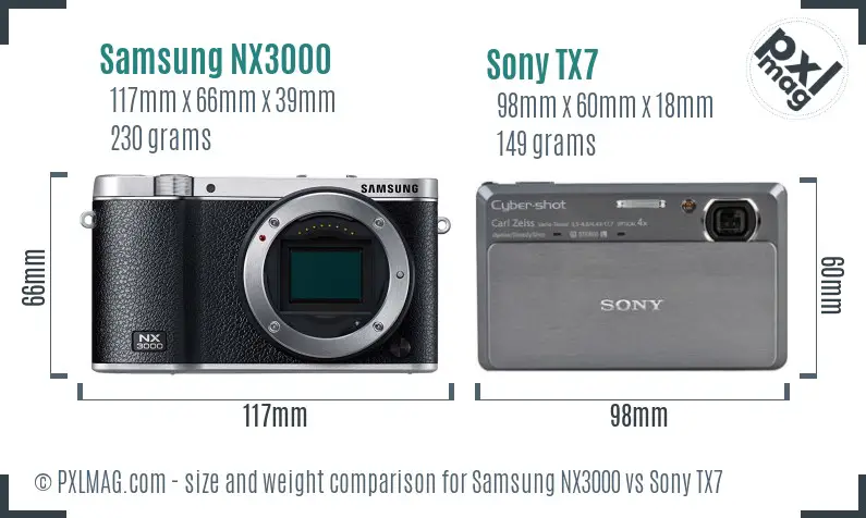 Samsung NX3000 vs Sony TX7 size comparison