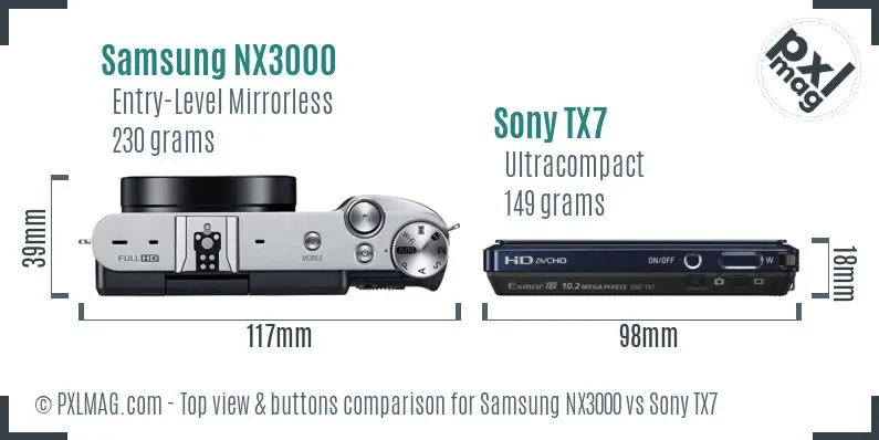 Samsung NX3000 vs Sony TX7 top view buttons comparison