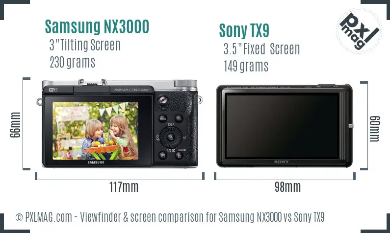 Samsung NX3000 vs Sony TX9 Screen and Viewfinder comparison