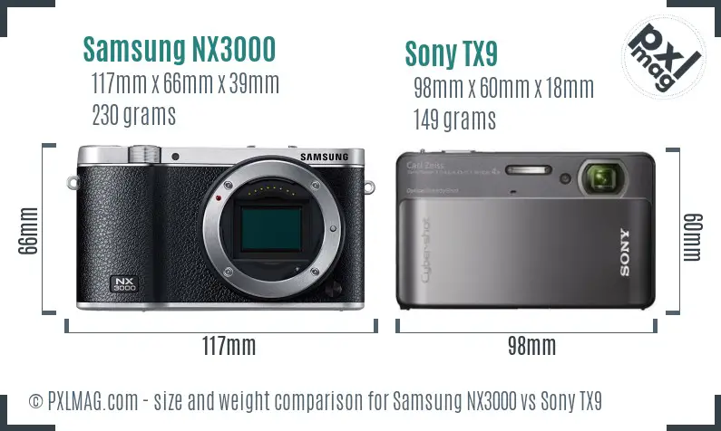 Samsung NX3000 vs Sony TX9 size comparison