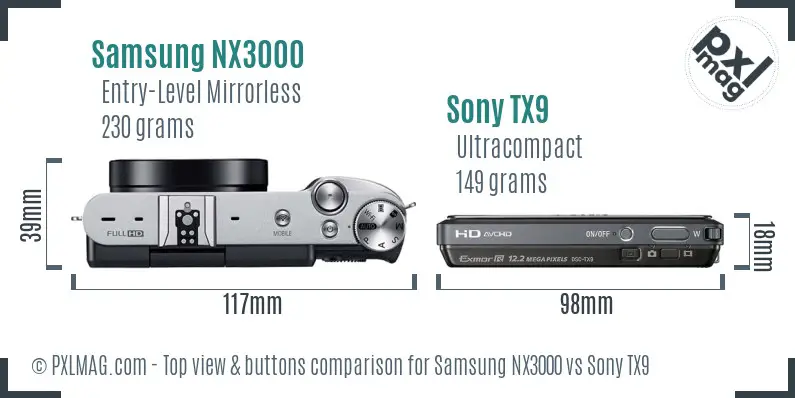Samsung NX3000 vs Sony TX9 top view buttons comparison