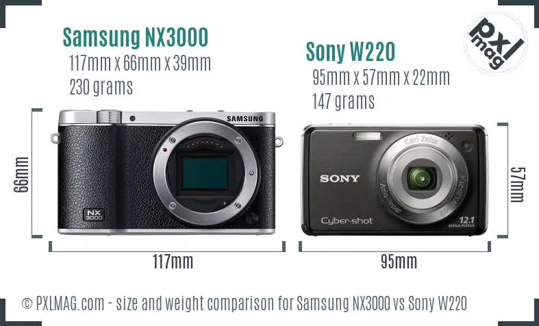 Samsung NX3000 vs Sony W220 size comparison