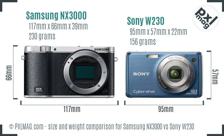 Samsung NX3000 vs Sony W230 size comparison
