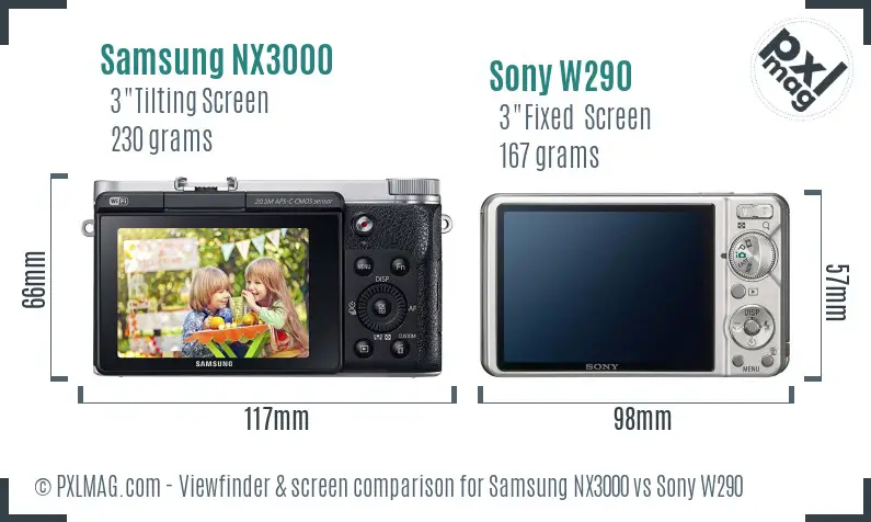 Samsung NX3000 vs Sony W290 Screen and Viewfinder comparison