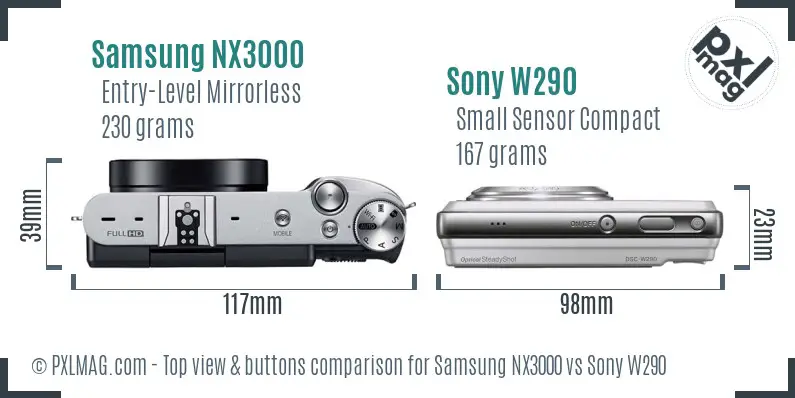 Samsung NX3000 vs Sony W290 top view buttons comparison