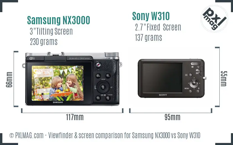 Samsung NX3000 vs Sony W310 Screen and Viewfinder comparison