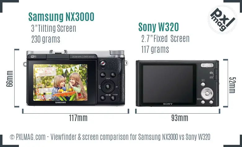 Samsung NX3000 vs Sony W320 Screen and Viewfinder comparison