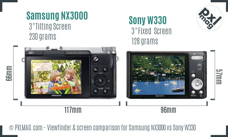 Samsung NX3000 vs Sony W330 Screen and Viewfinder comparison