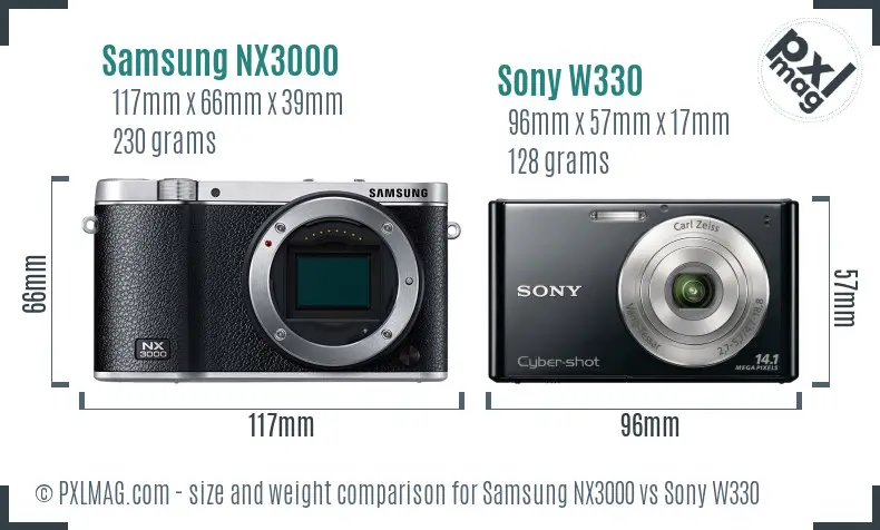 Samsung NX3000 vs Sony W330 size comparison