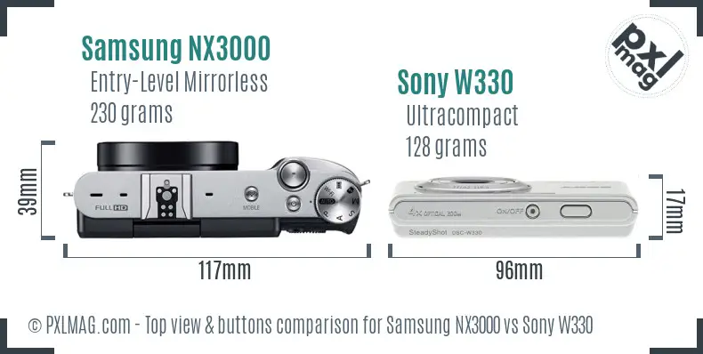 Samsung NX3000 vs Sony W330 top view buttons comparison