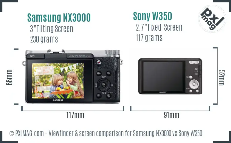Samsung NX3000 vs Sony W350 Screen and Viewfinder comparison