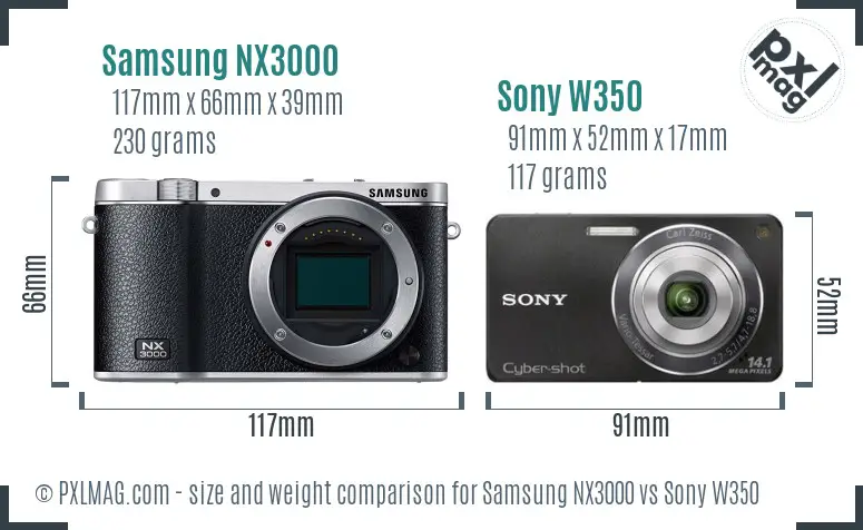 Samsung NX3000 vs Sony W350 size comparison