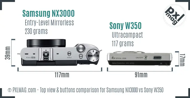 Samsung NX3000 vs Sony W350 top view buttons comparison