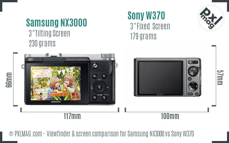 Samsung NX3000 vs Sony W370 Screen and Viewfinder comparison