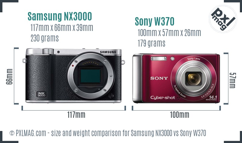 Samsung NX3000 vs Sony W370 size comparison