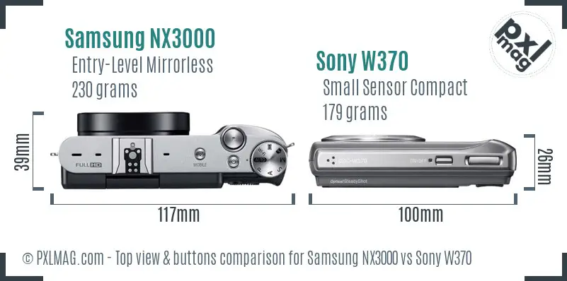 Samsung NX3000 vs Sony W370 top view buttons comparison