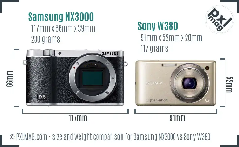 Samsung NX3000 vs Sony W380 size comparison