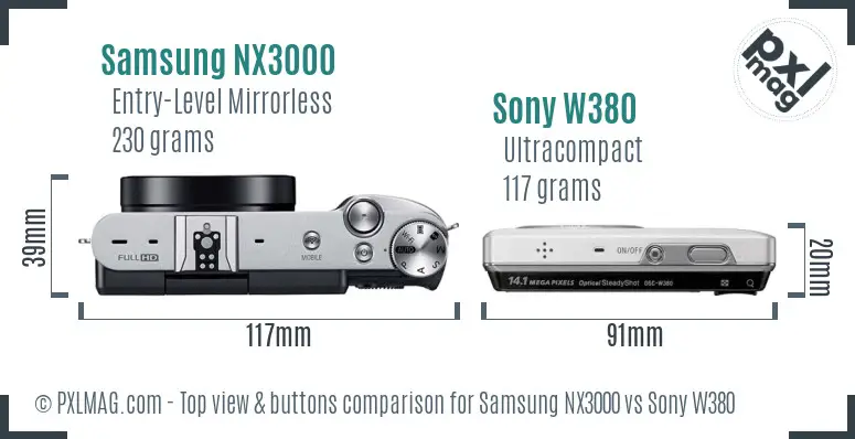 Samsung NX3000 vs Sony W380 top view buttons comparison