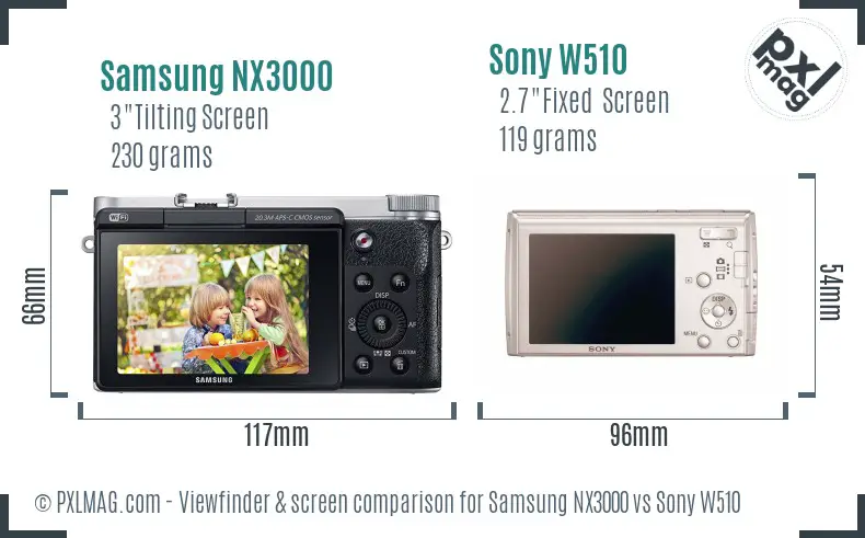 Samsung NX3000 vs Sony W510 Screen and Viewfinder comparison