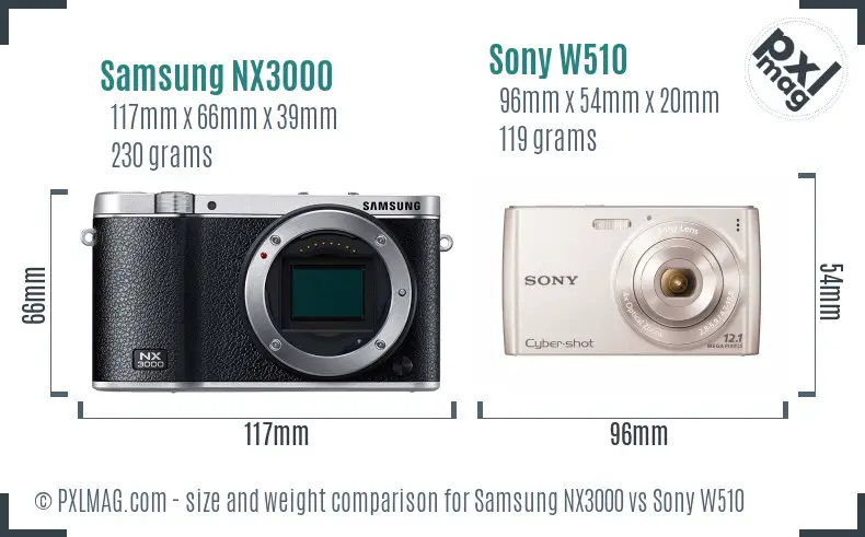 Samsung NX3000 vs Sony W510 size comparison
