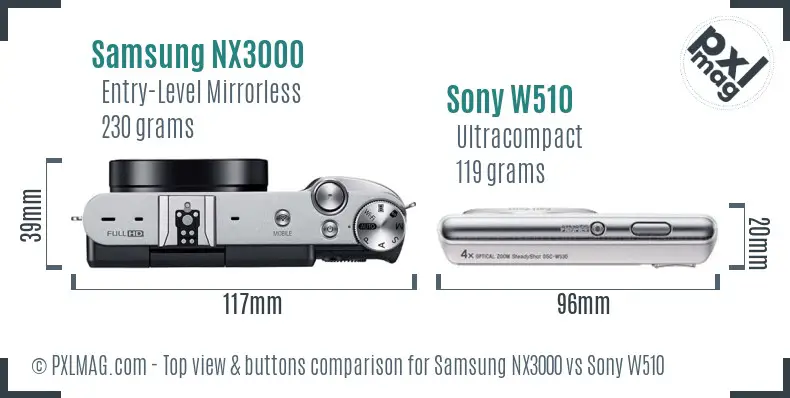 Samsung NX3000 vs Sony W510 top view buttons comparison