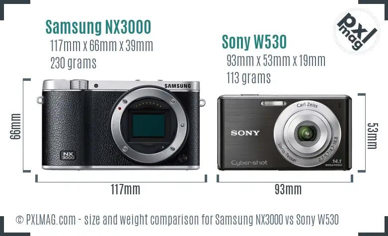 Samsung NX3000 vs Sony W530 size comparison