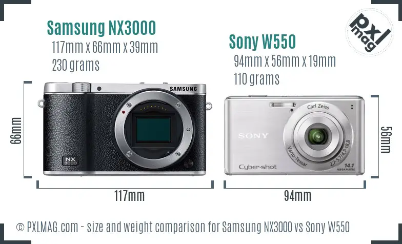 Samsung NX3000 vs Sony W550 size comparison