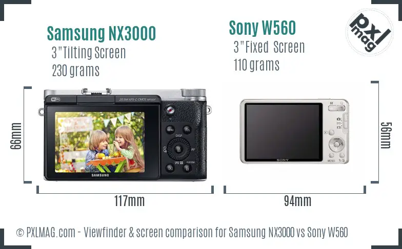 Samsung NX3000 vs Sony W560 Screen and Viewfinder comparison
