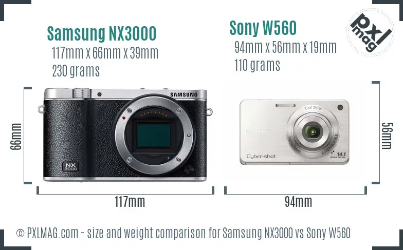 Samsung NX3000 vs Sony W560 size comparison