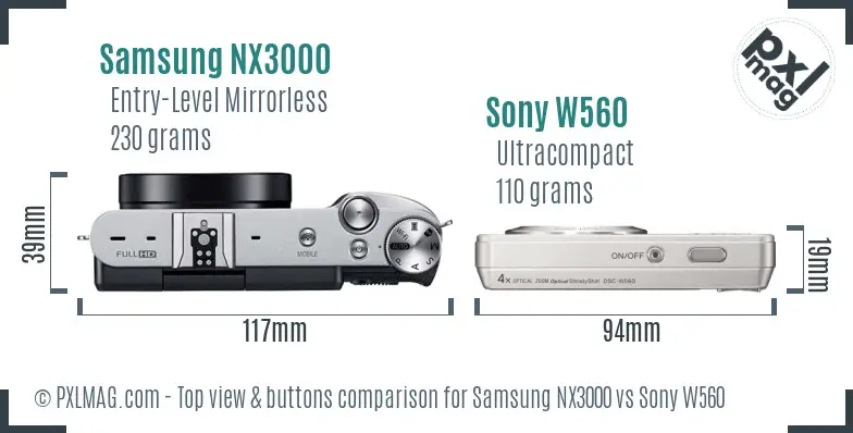 Samsung NX3000 vs Sony W560 top view buttons comparison