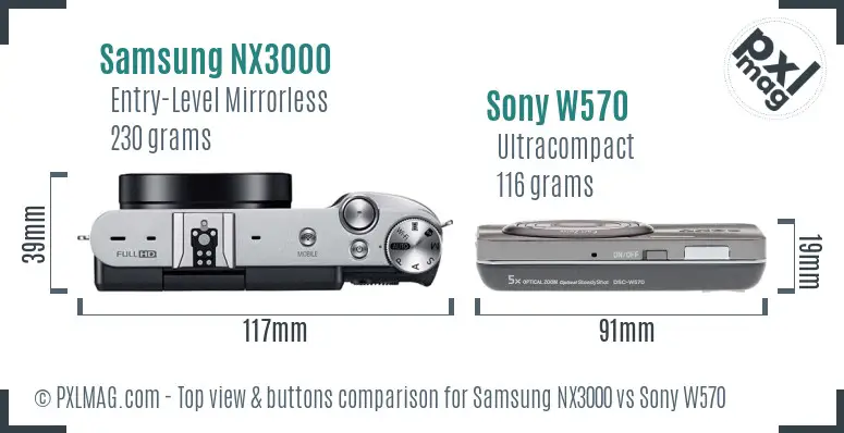 Samsung NX3000 vs Sony W570 top view buttons comparison