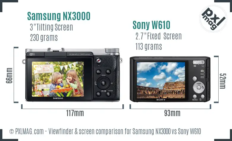 Samsung NX3000 vs Sony W610 Screen and Viewfinder comparison