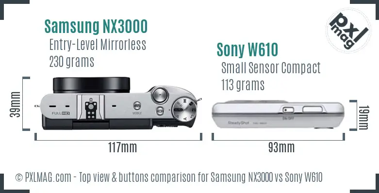 Samsung NX3000 vs Sony W610 top view buttons comparison