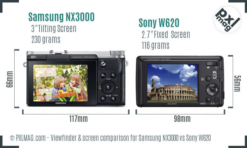 Samsung NX3000 vs Sony W620 Screen and Viewfinder comparison