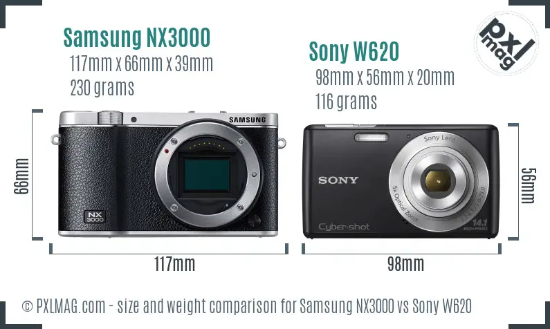 Samsung NX3000 vs Sony W620 size comparison