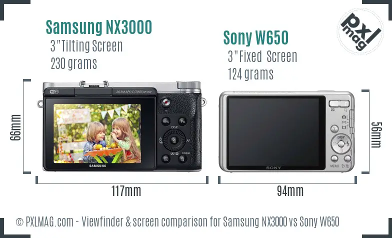Samsung NX3000 vs Sony W650 Screen and Viewfinder comparison
