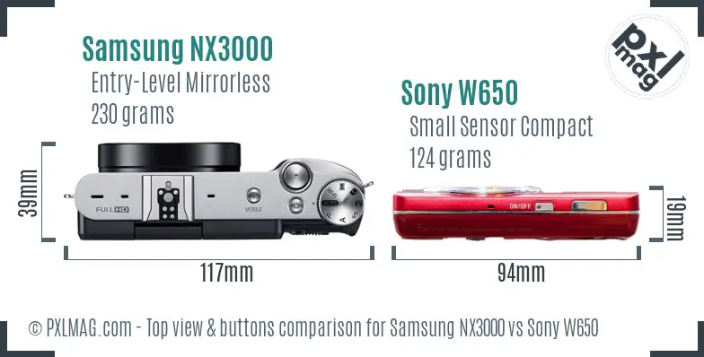 Samsung NX3000 vs Sony W650 top view buttons comparison