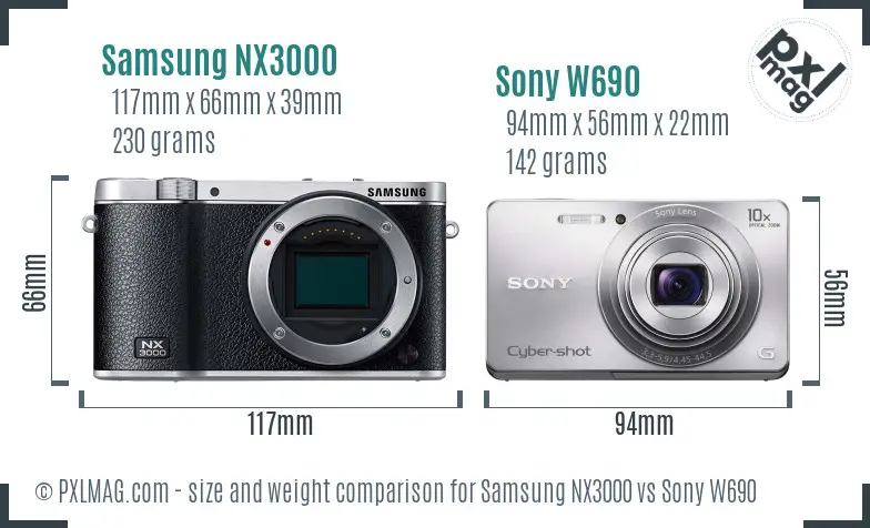 Samsung NX3000 vs Sony W690 size comparison