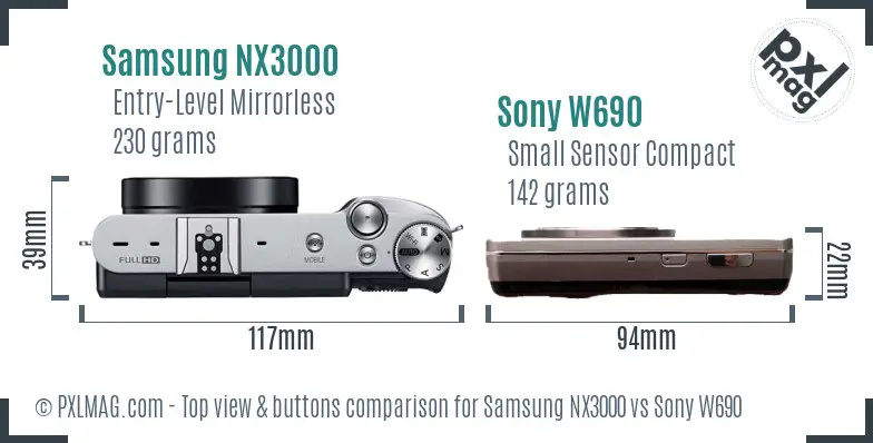 Samsung NX3000 vs Sony W690 top view buttons comparison