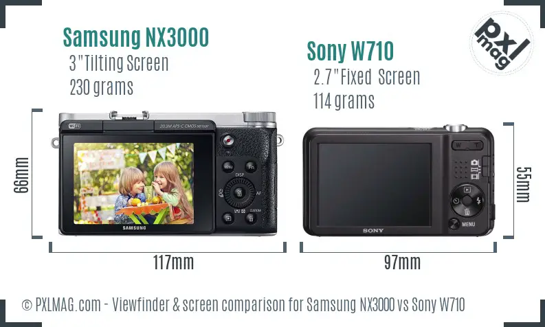 Samsung NX3000 vs Sony W710 Screen and Viewfinder comparison