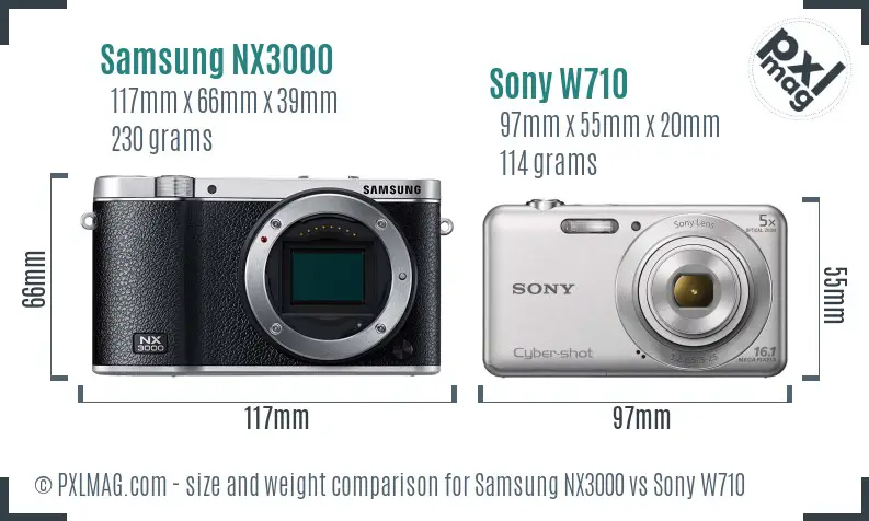 Samsung NX3000 vs Sony W710 size comparison