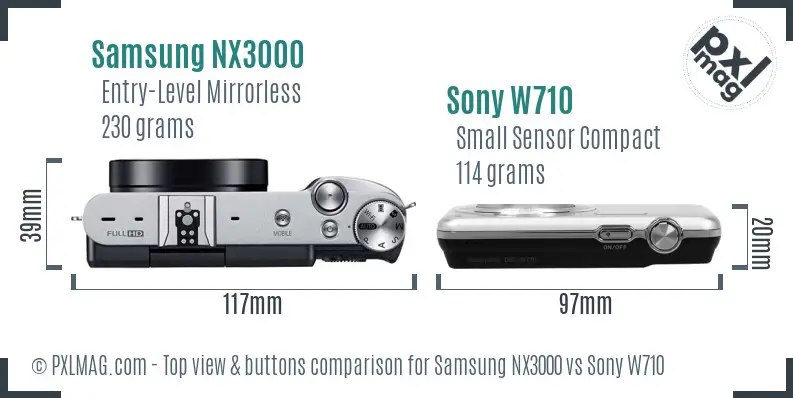 Samsung NX3000 vs Sony W710 top view buttons comparison