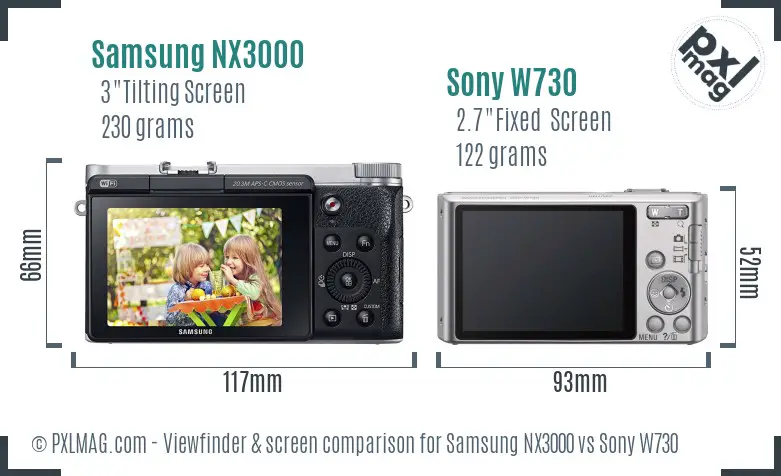 Samsung NX3000 vs Sony W730 Screen and Viewfinder comparison