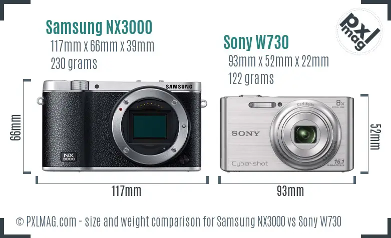 Samsung NX3000 vs Sony W730 size comparison
